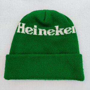 Vintage 80s Heineken Green Winter Knit Hat, Adult One Size